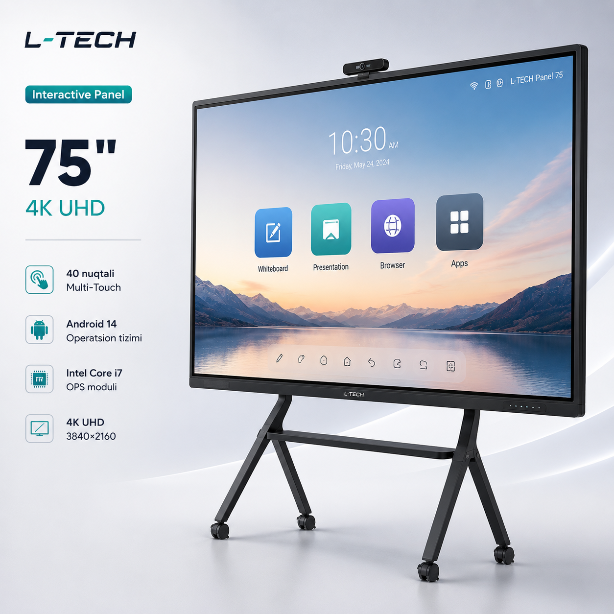 L-TECH Interactive Flat Panel 75 inch 4K UHD 40-Point Touch | Android 14 | Intel Core Ultra 7 OPS