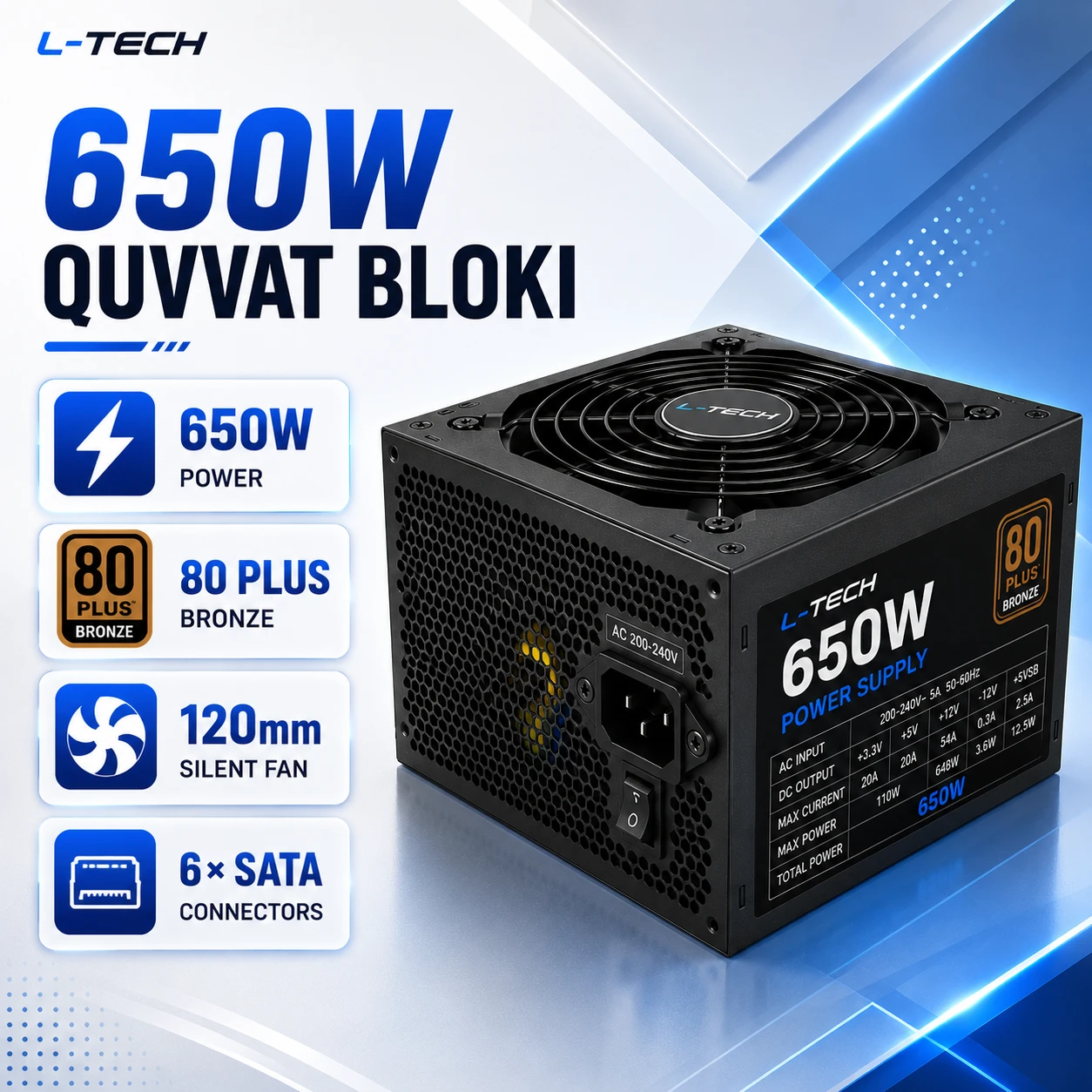 L-TECH 650W | PSU |  Kompyuter Quvvat Bloki | БП (Блок Питания)