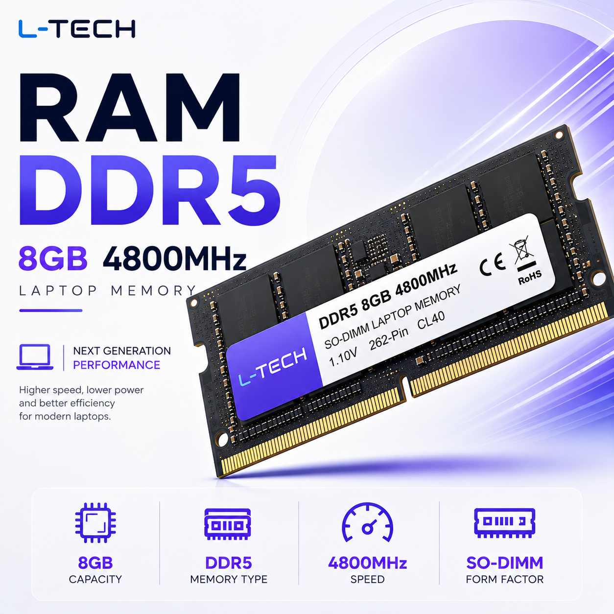 RAM DDR5 8GB 4800MHz Laptop Memory