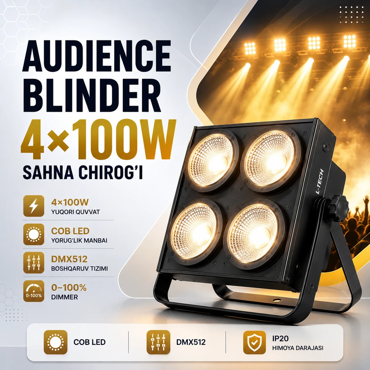 Audience Blinder 4×100W Sahna Chirog`i | Светодиодный ослепитель Audience Blinder 4×100W
