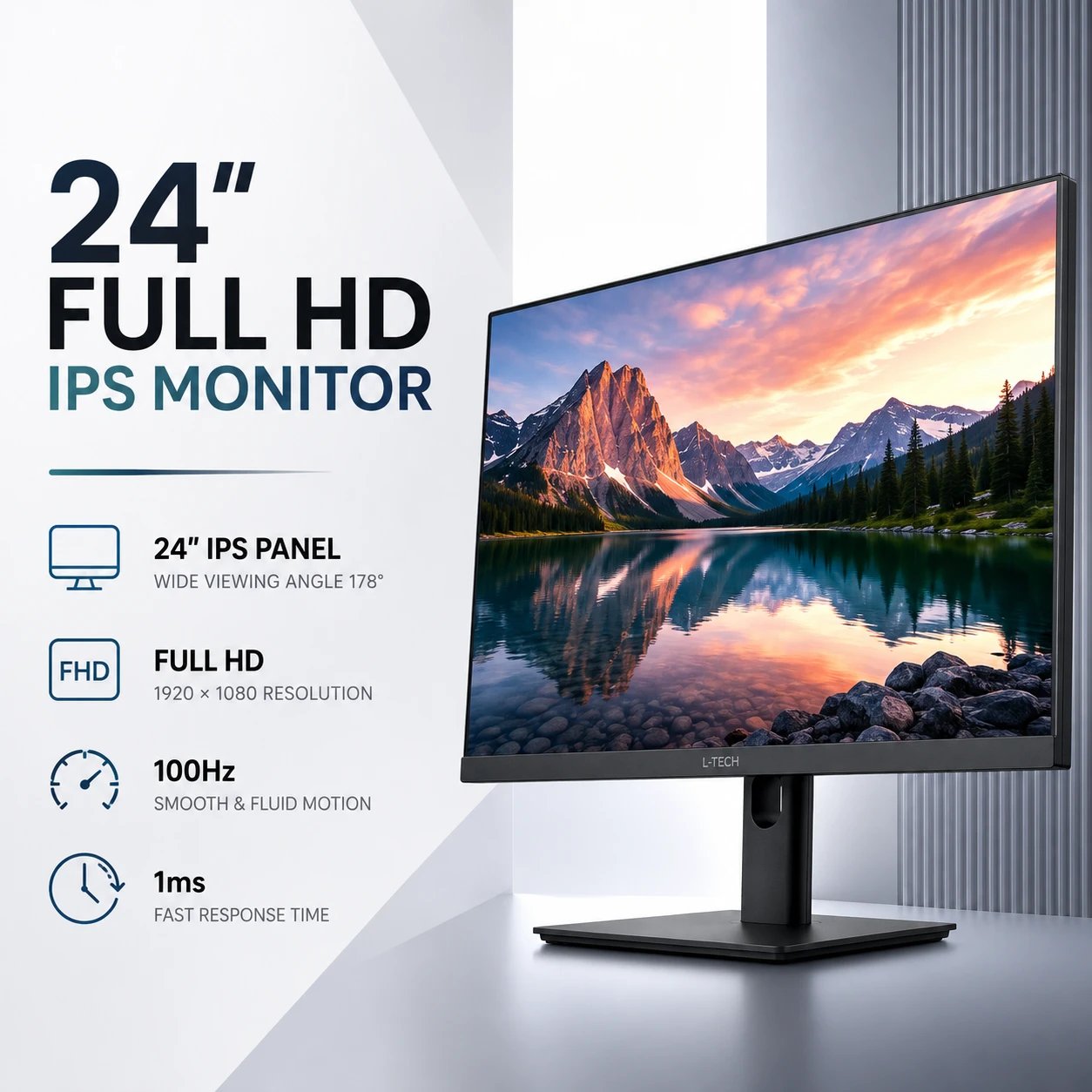 L-TECH 24 dyuym Full HD IPS 100Hz Monitor | 24-inch Full HD IPS 100Hz Monitor | Монитор 24 inch Full HD IPS 100Hz