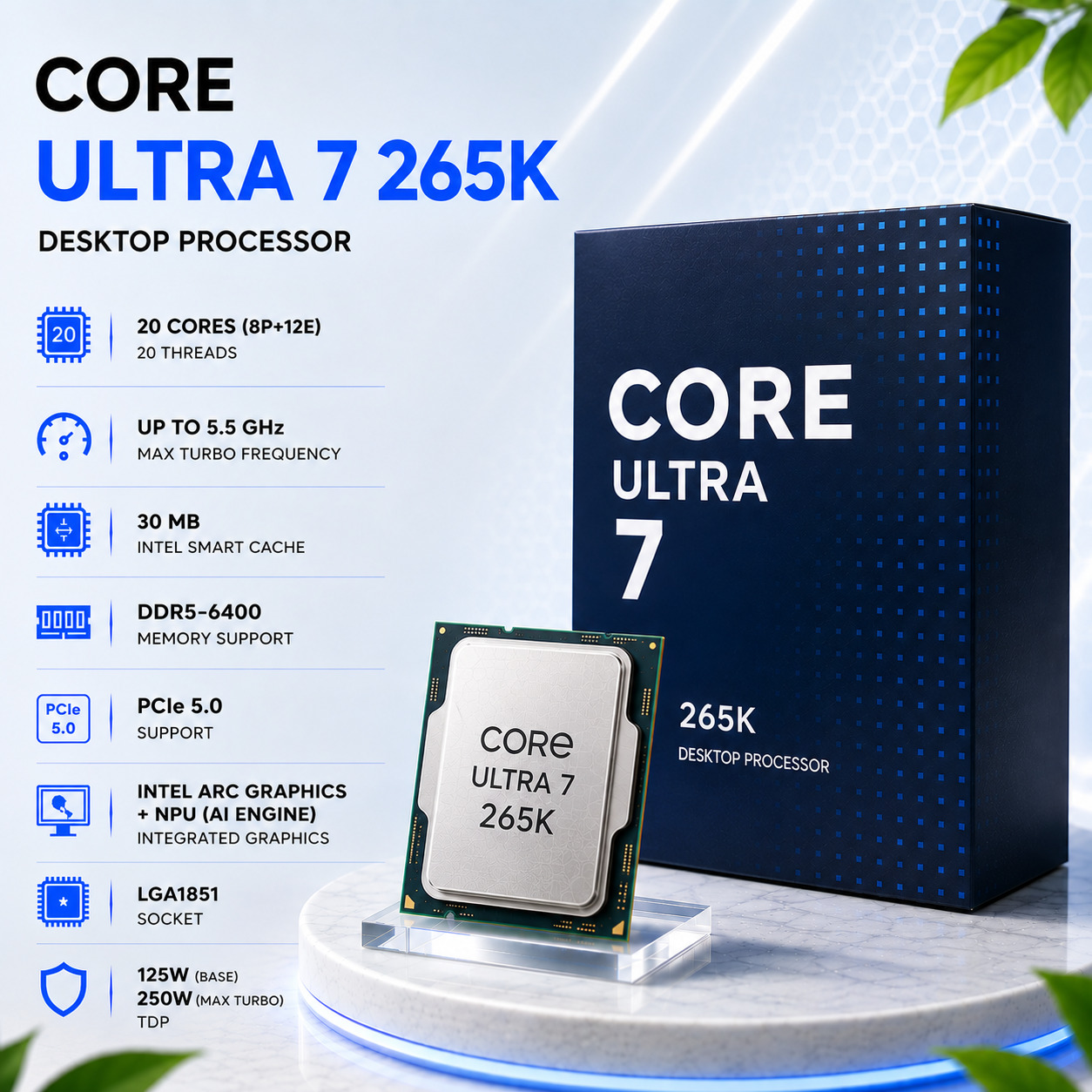 Intel Core Ultra 7 265K Desktop Processor | 20 yadro | LGA1851
