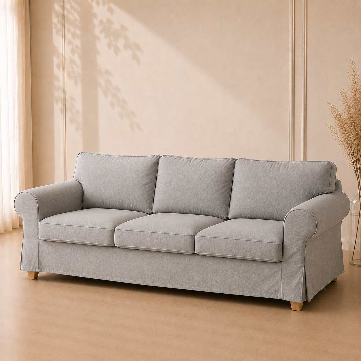 Divan – 3 kishilik, chexoli yechiladigan, och kulrang (215×92×85 sm)