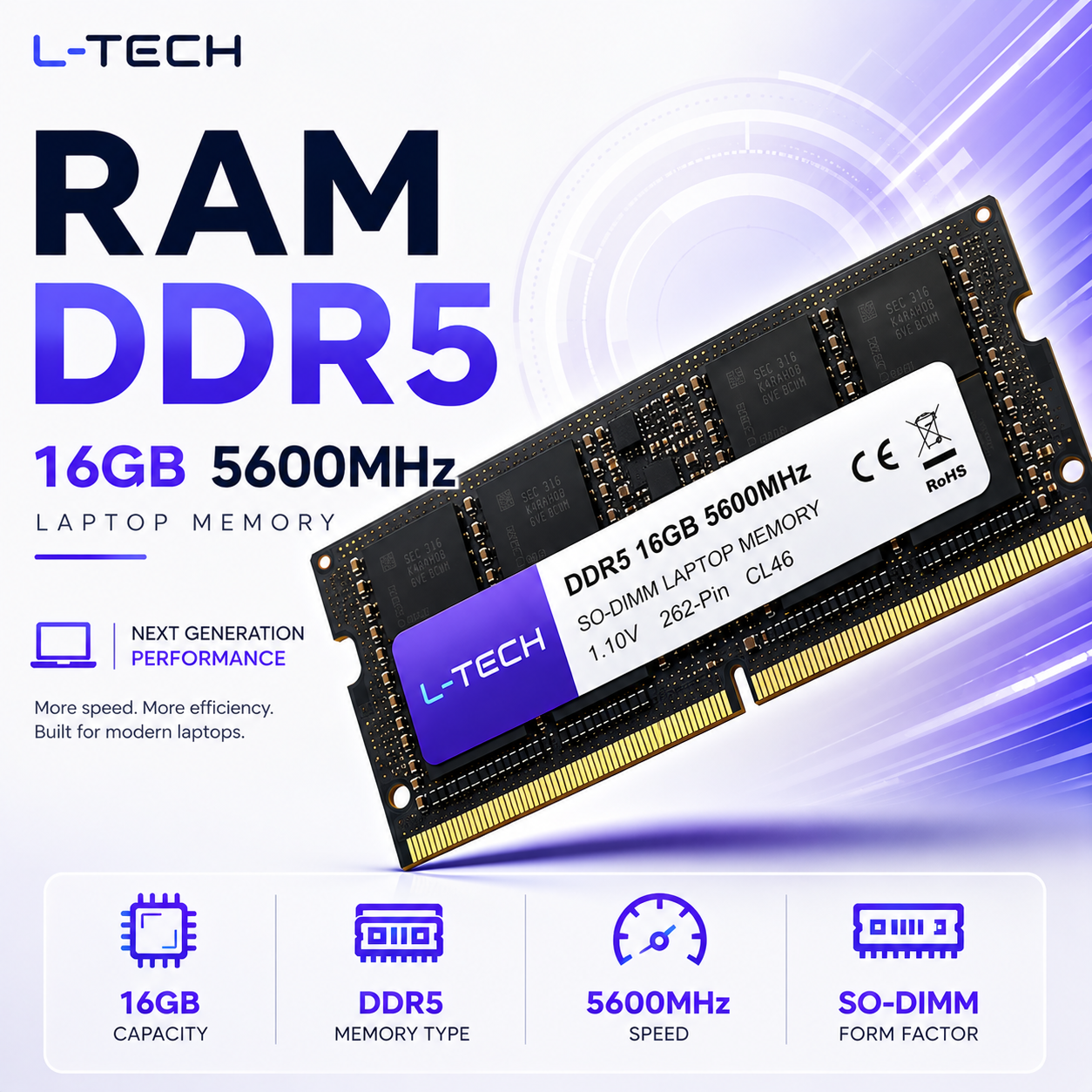 RAM DDR5 16GB 5600MHz Laptop Memory