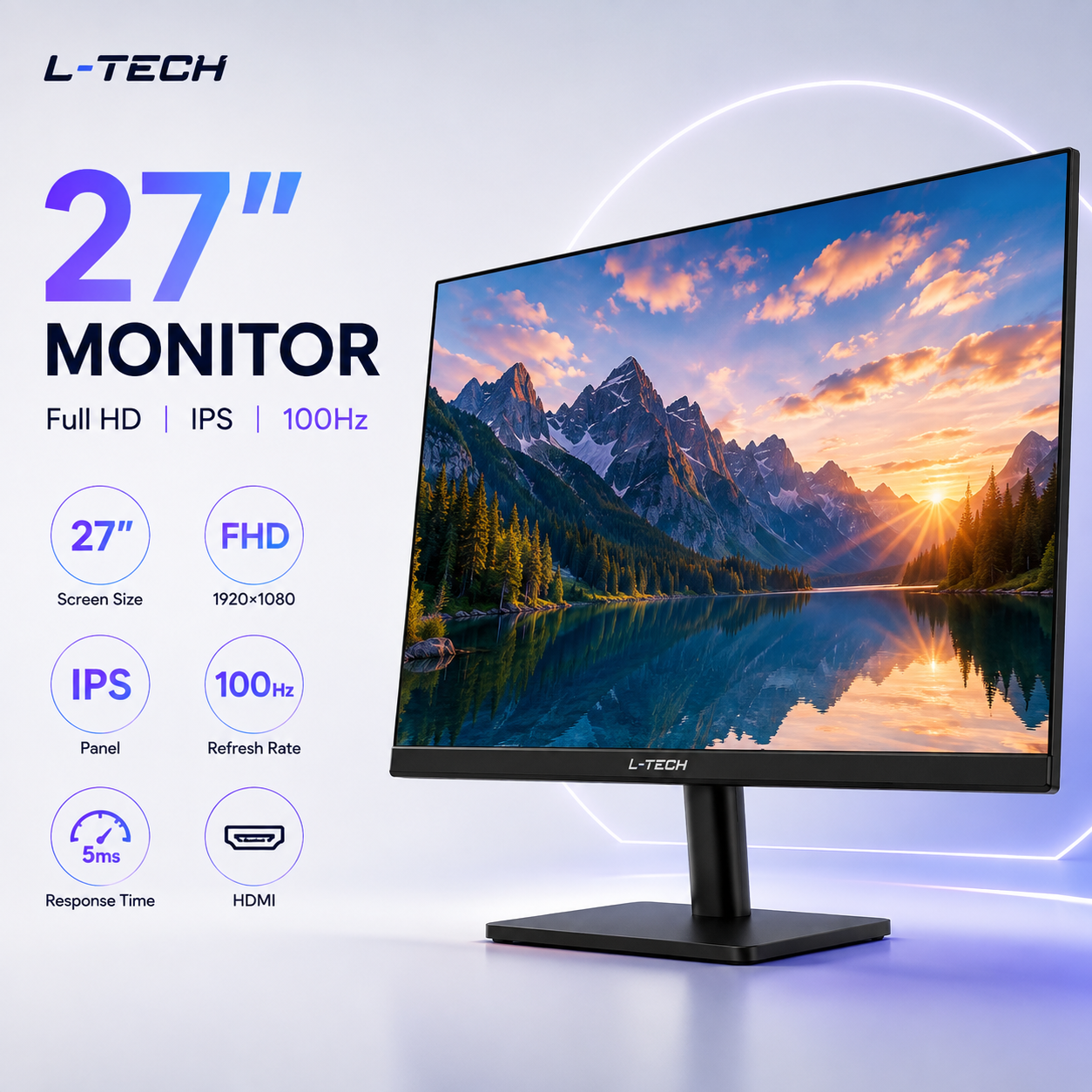 L-TECH Monitor 27 inch Full HD  100Hz IPS | Ultra Slim | HDMI
