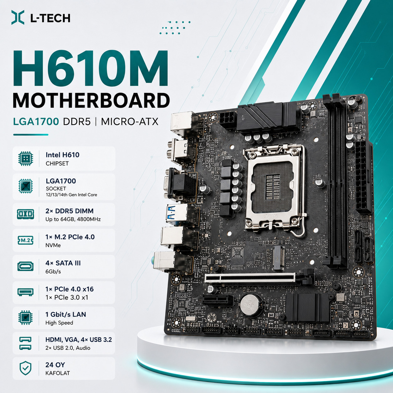 L-TECH H610M DDR5 Motherboard | Intel LGA1700 | Micro-ATX