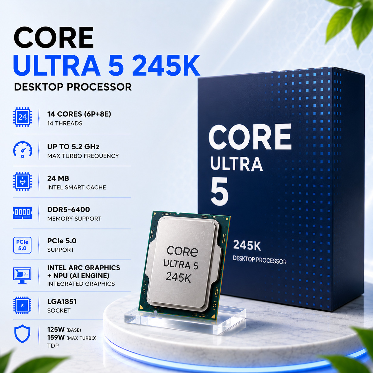 Intel Core Ultra 5 245K Desktop Processor | 14 yadro | LGA1851