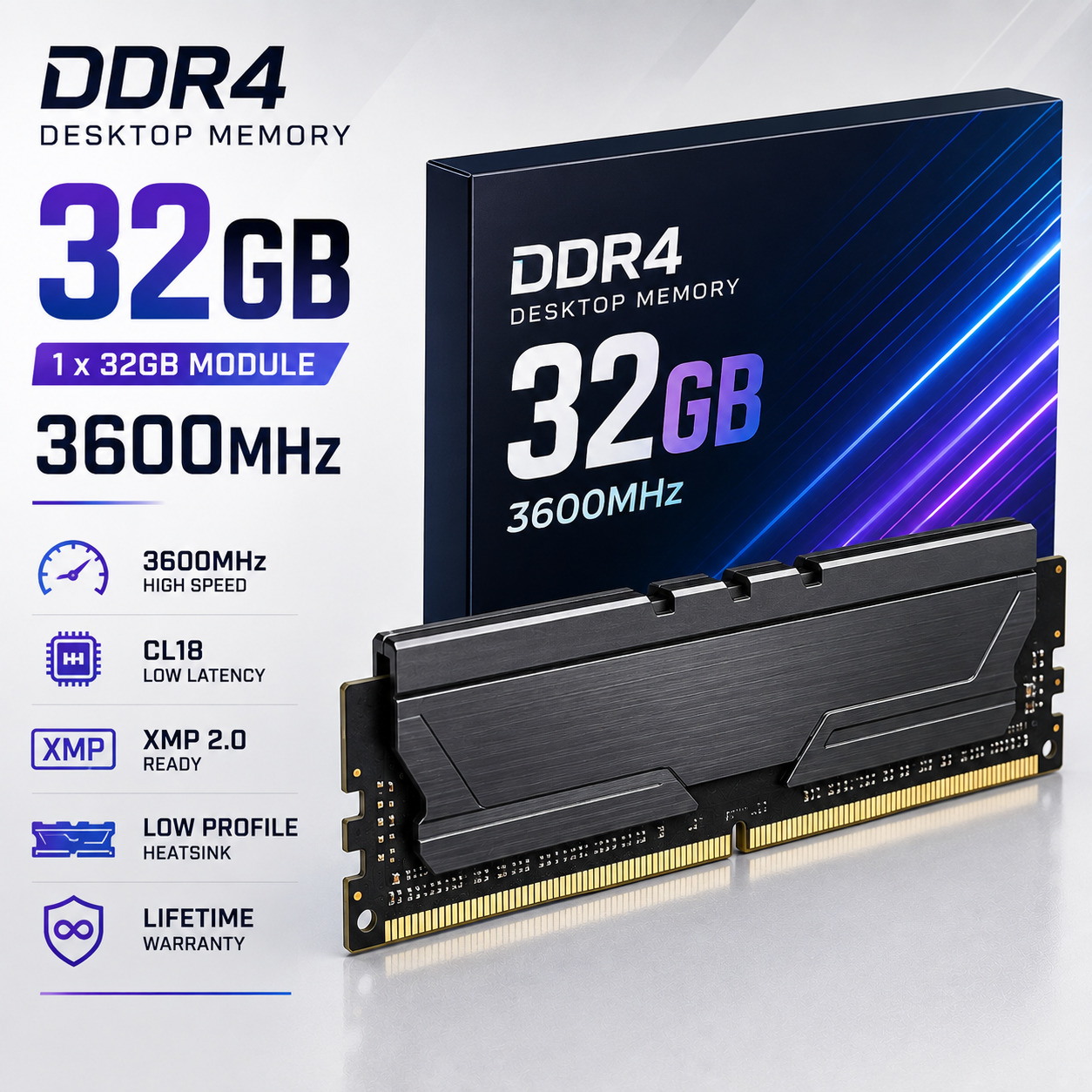 RAM DDR4 32GB (1×32GB) 3600MHz Desktop Memory