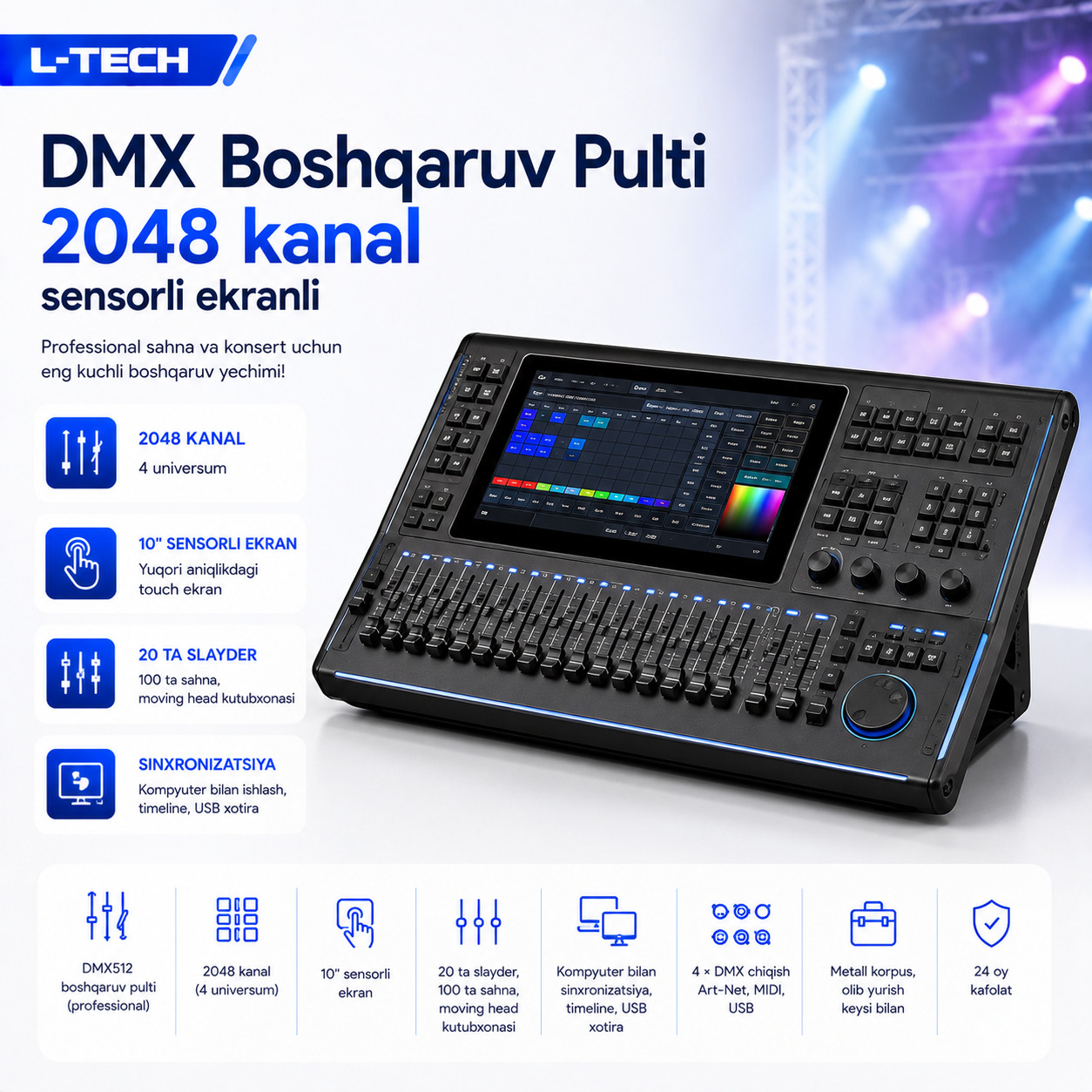 L-TECH DMX Boshqaruv Pulti 2048 kanal | sensorli ekranli