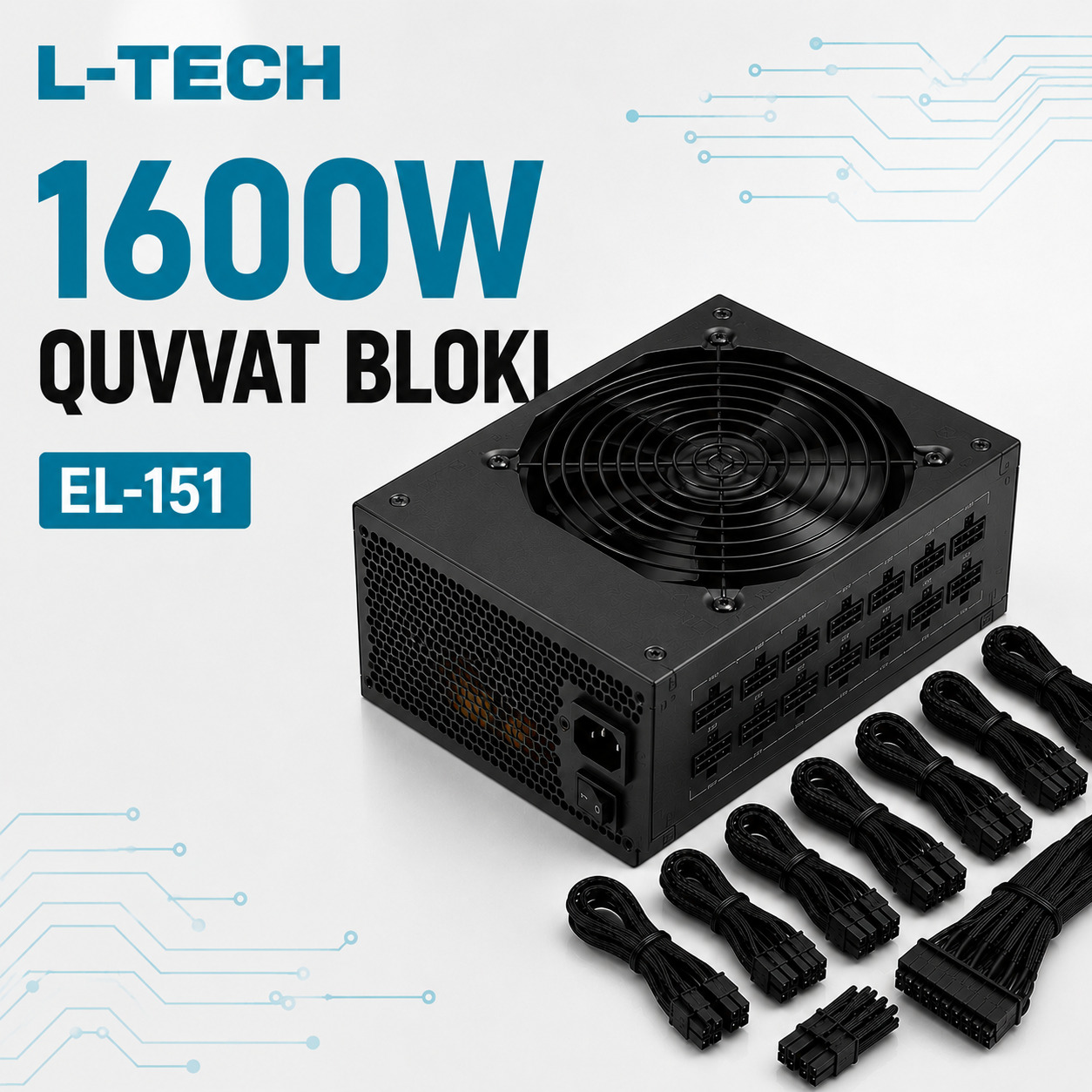 L-TECH 1600W Quvvat Bloki | 80 PLUS Titanium | to‘liq modulli