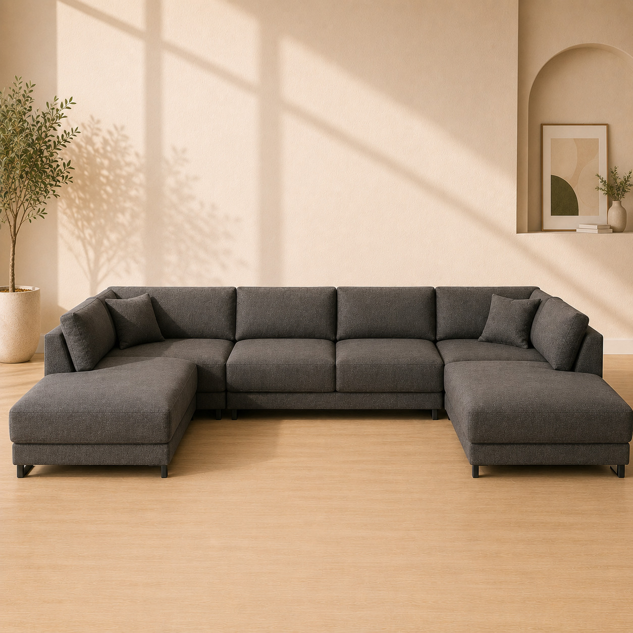 Burchakli divan – «P» shaklli, modulli, to‘q kulrang (320×220×82 sm)