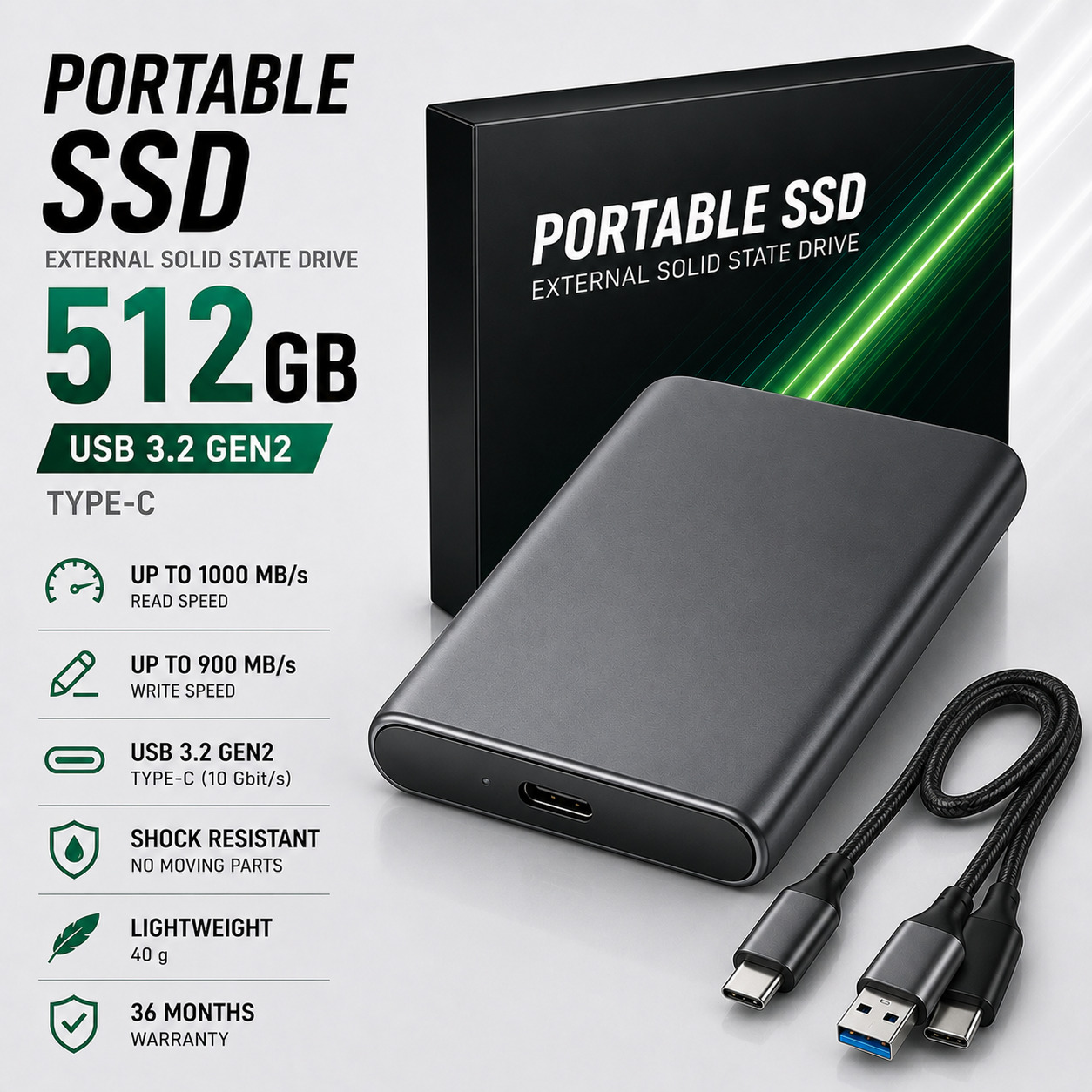 Tashqi SSD 512GB USB 3.2 Type-C | Portativ disk