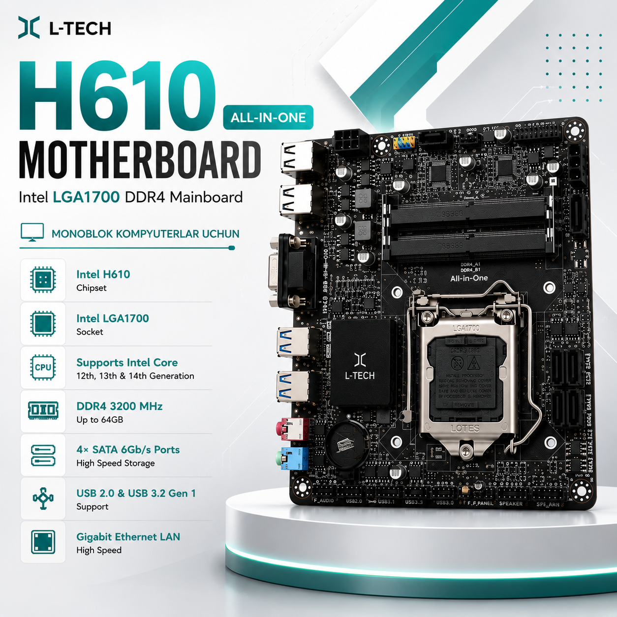 L-TECH H610 All-in-One Motherboard Intel LGA1700 DDR4 Mainboard