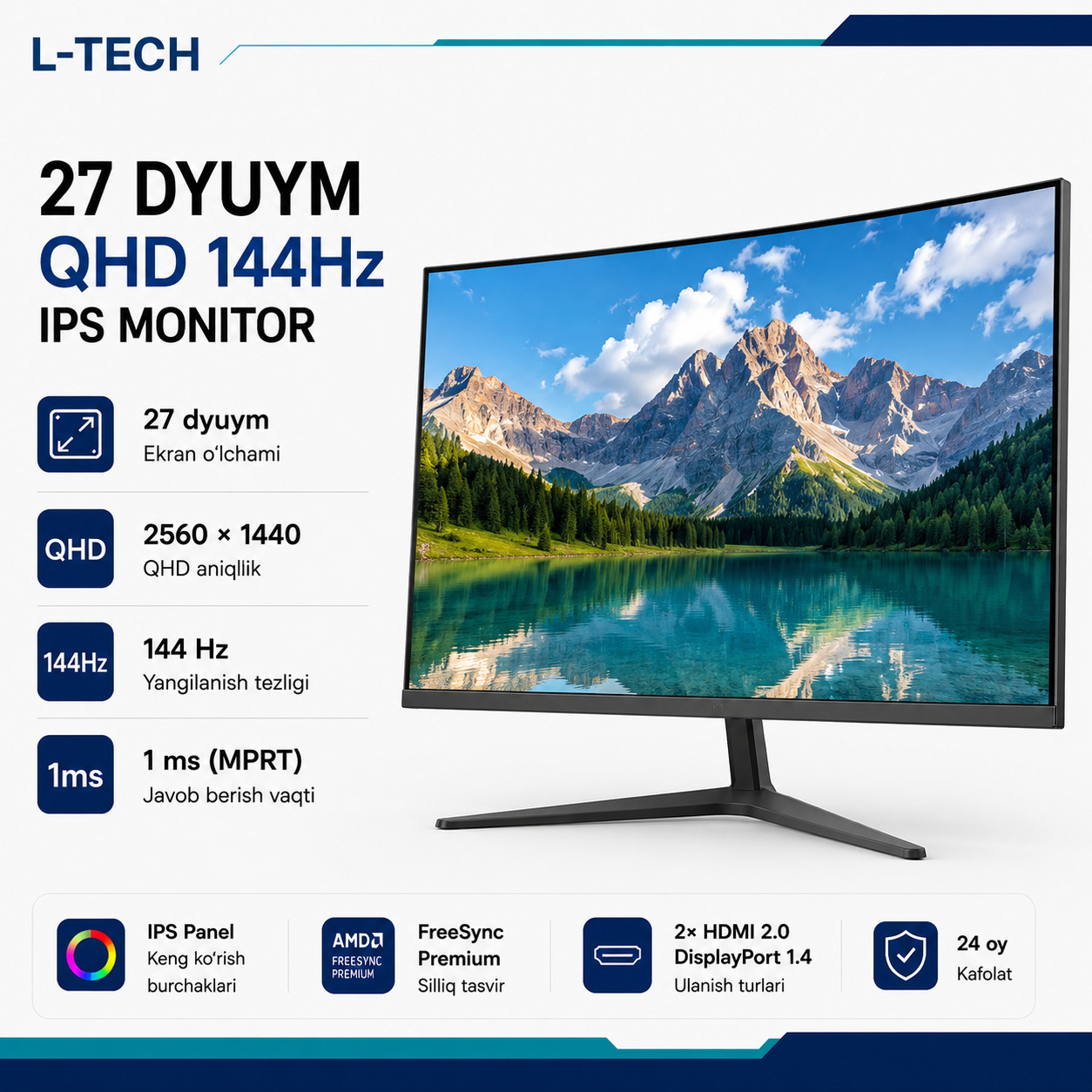 L-TECH 27 dyuym Full HD 165Hz Egri VA Monitor