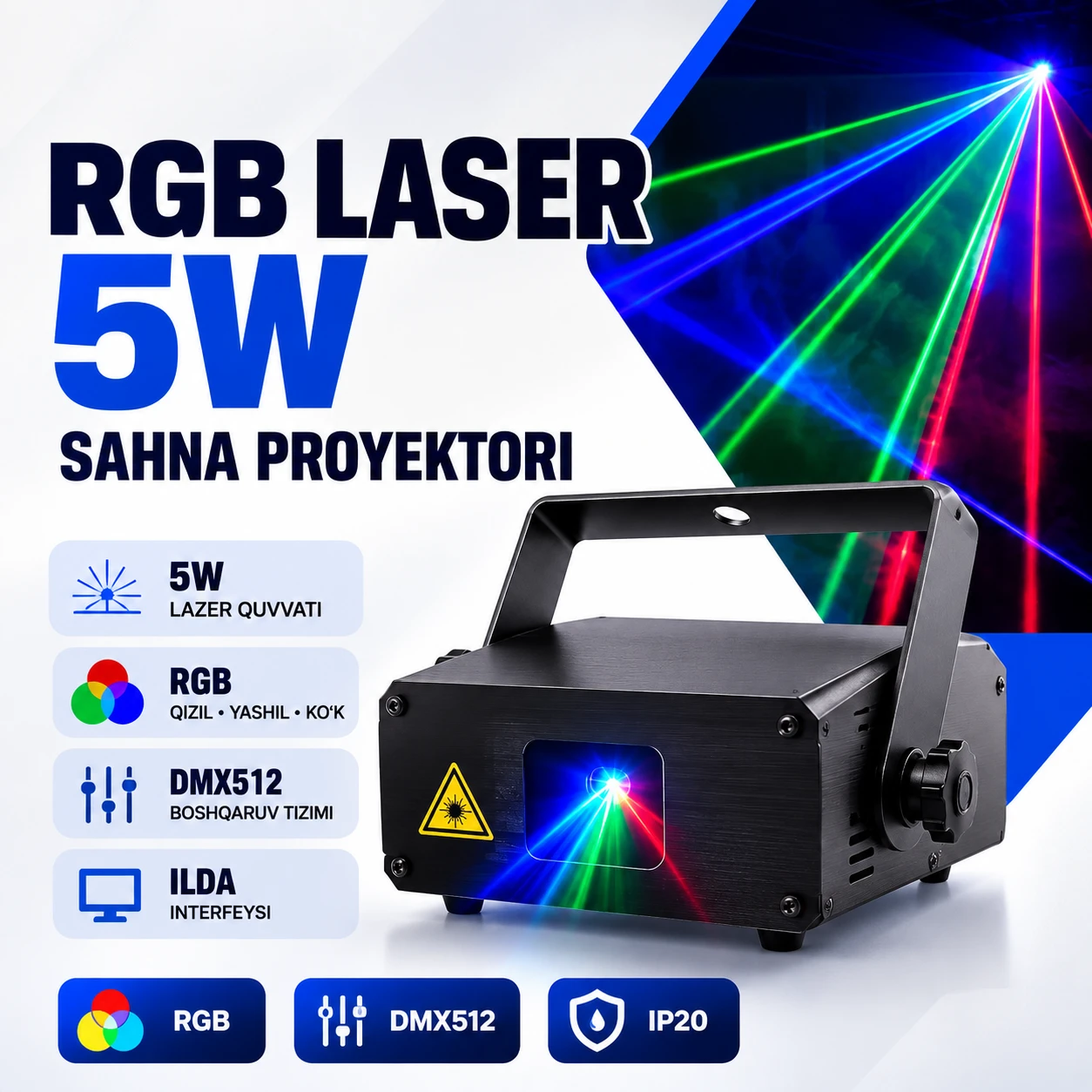 L-TECH RGB Laser 5W Sahna Proyektori | Лазерный сценический проектор RGB 5W