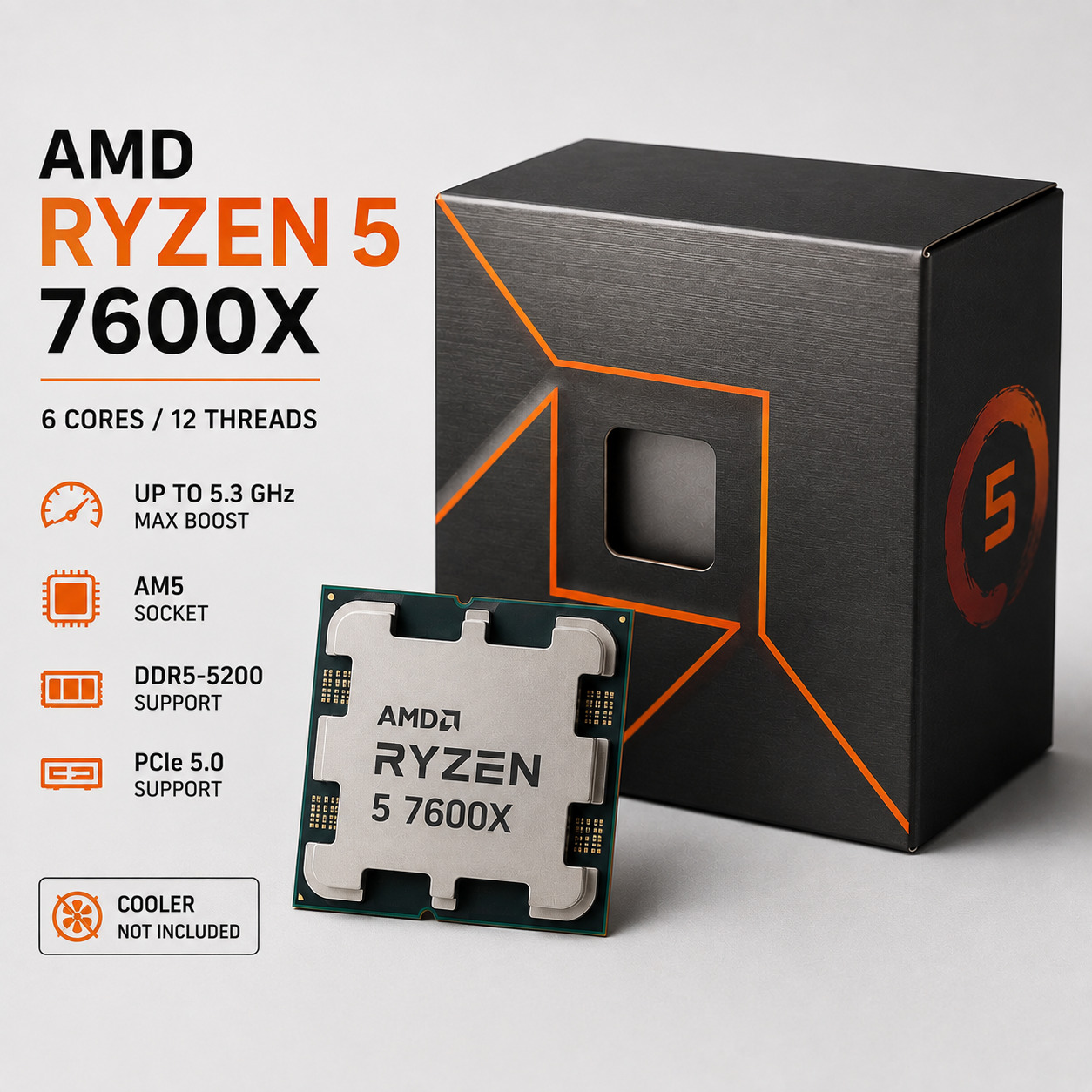 AMD Ryzen 5 7600X Desktop Processor | 6 yadro 12 oqim | AM5
