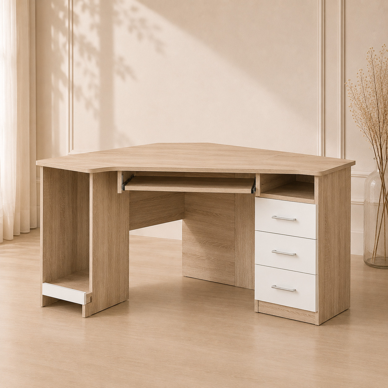 Kompyuter stoli – burchakli, tumbali, dub sonoma (140×140×75 sm)