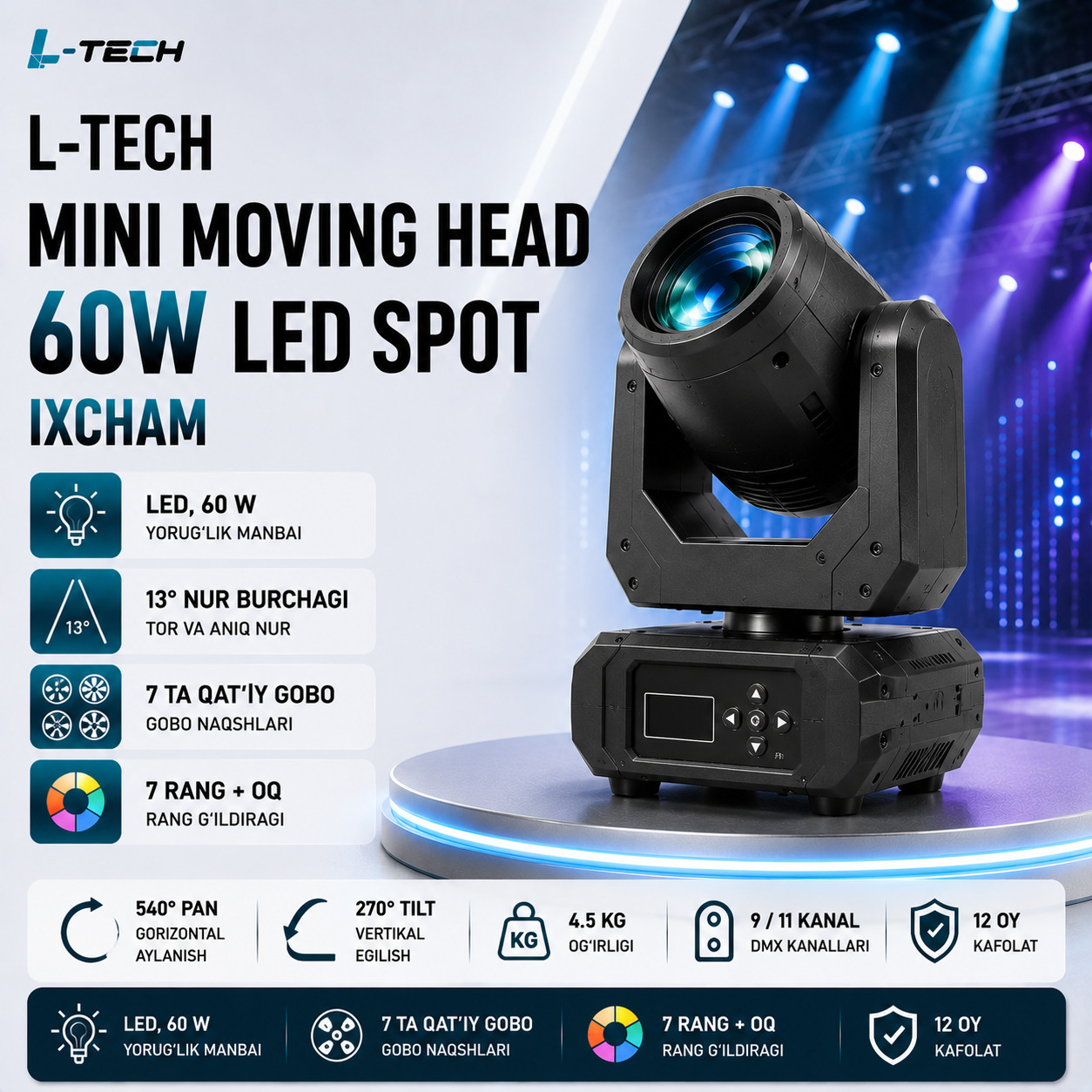 L-TECH Mini Moving Head 60W LED Spot | ixcham