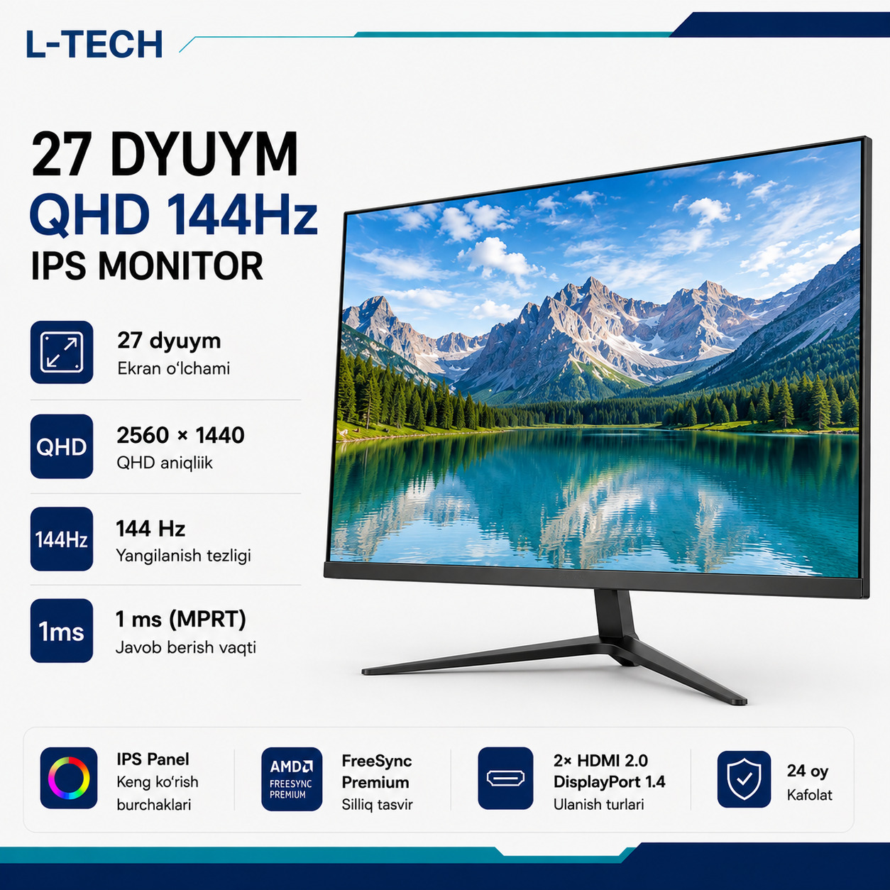 L-TECH 27 dyuym QHD 144Hz IPS Monitor