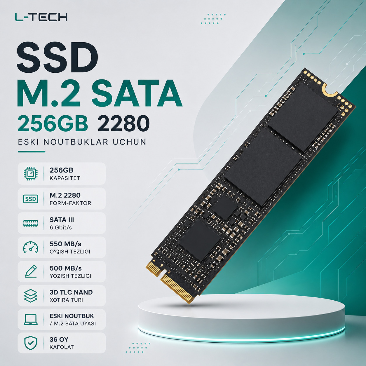 SSD M.2 SATA 256GB 2280 | eski noutbuklar uchun