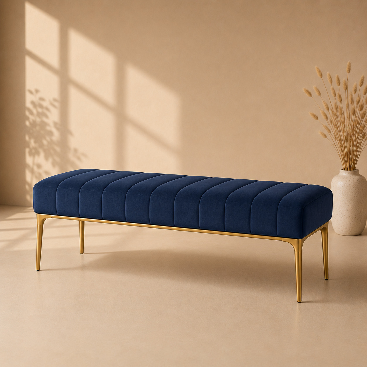 Banketka – yotoqxona uchun, uzun, velyur, to‘q ko‘k (110×40×45 sm)
